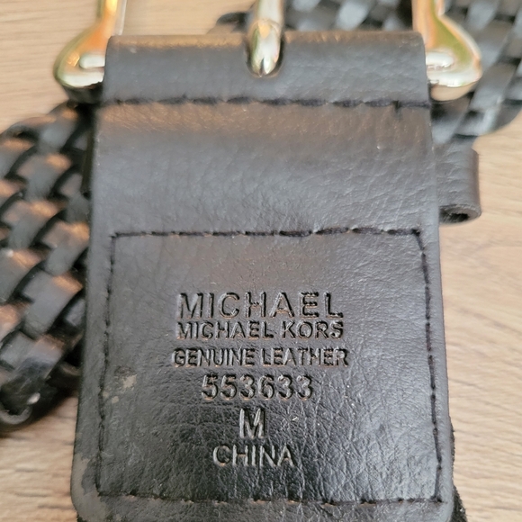 Michael Kors Black Leather Woven Belt Size M - Picture 2 of 4